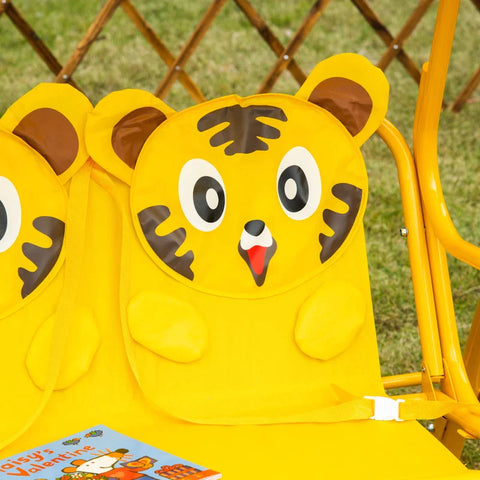 Rootz Kinderhängematte – 2-Sitzer-Babyschaukel mit verstellbarem Schiebedach – Gartenschaukel – Metall – Gelb – 110 x 74 x 113 cm