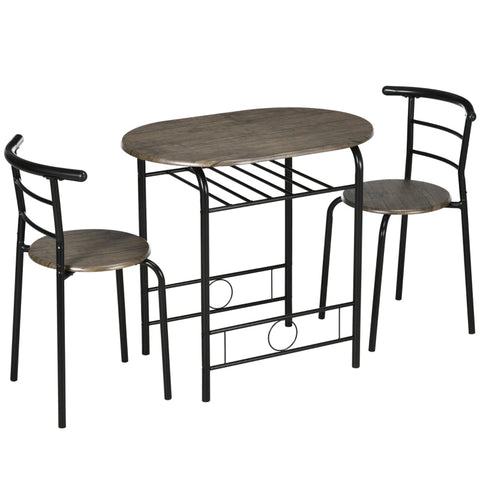Rootz Kitchen Table Set - Dining Set - 3-piece Bistro Set - 1 Table - 2 Chairs - MDF/Metal - Black - 80 cm x 53 cm x 74.5 cm