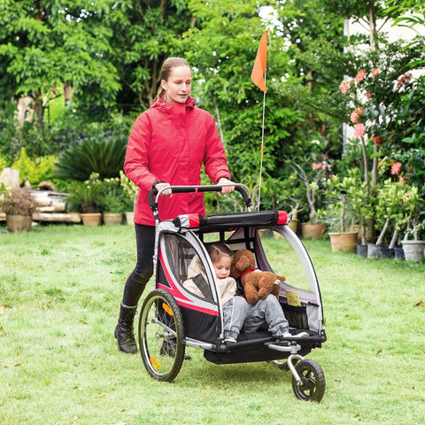 Rootz Kinderfahrradanhänger – 2-in-1-Kinderwagen – Kinderfahrradanhänger – 2-Sitzer-Transportträger – mit Anhängerkupplung – Rot/Schwarz – 142 x 75 x 101 cm