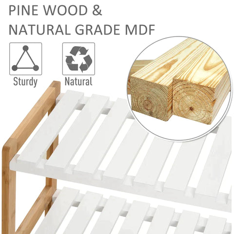 Rootz Shoe Rack - Pine Shoe Rack - Bathroom Shelf - Shoe Cabinet with 3 Shelves - Shelf for Shoes - White