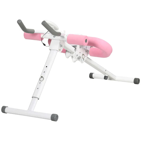 Rootz Abdominal Trainer - Foldable - Angle And Height Adjustable - Monitor - Steel Frame - White + Pink - 115 x 48 x 82 cm