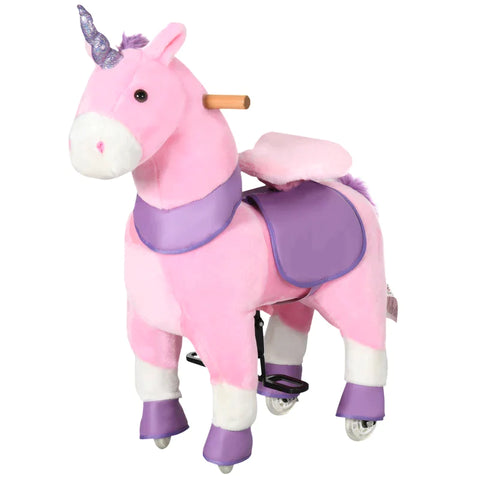 Rootz Kids Rocking Horse - Rocking Horse - Kids Ride-on Unicorn - With Two Wheels - Steel/Poplar Wood/PU - Pink - 70 cm x 32 cm x 87 cm