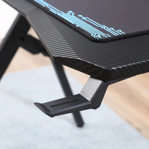 Rootz Gaming-Tisch – Schreibtisch mit Kopfhörerhaken – Getränkehalter – R-förmiger Computertisch – Metall – Schwarz/Blau – 110 x 59 x 75 cm