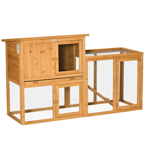 Rootz Small Animal Hutch - Rabbit Hutch - With Outdoor Enclosure - Removable Floor Pan - Weather Resistant - Fir Wood - Brown - 141cm x 60cm x 86cm