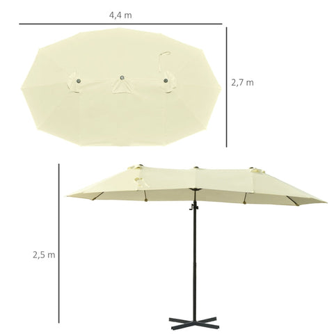 Rootz Double Parasol - Traffic Light Parasol - Double Parasol With Crank - Adjustable Garden Parasol - Sun Protection - Cream/White - 440 x 270 x 250 cm