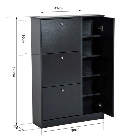 Rootz Shoe Cabinet - Shoe Tipper - Shoe Stand - Shoe Rack - Black - 80x24x120cm