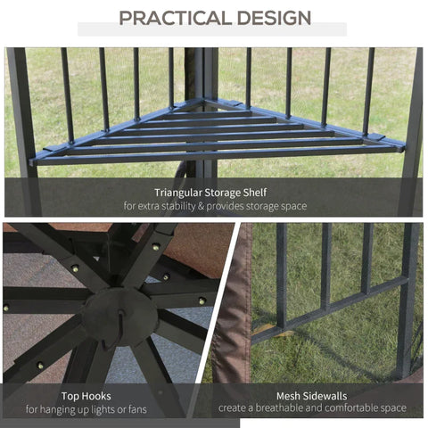 Rootz Gazebo - Metal Gazebo - Garden Gazebo - Party Tent - Pavillion - Garden Tent - Coffee - 2.99L x 2.99W x 2.74H m