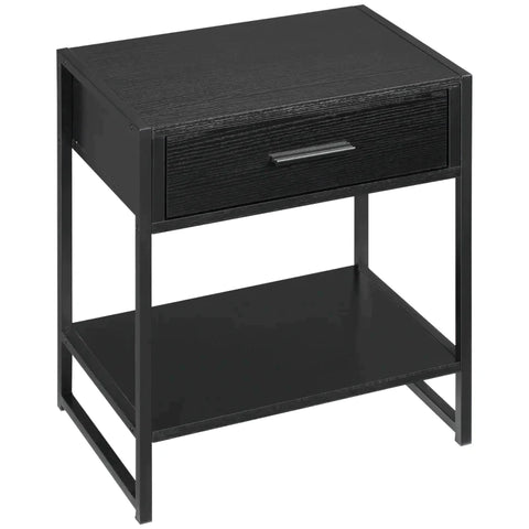 Rootz Bedside Table - End Table -  Industrial Design - 1 Drawer - Steel - Engineered Wood - Black - 45 cm x 30 cm x 55 cm