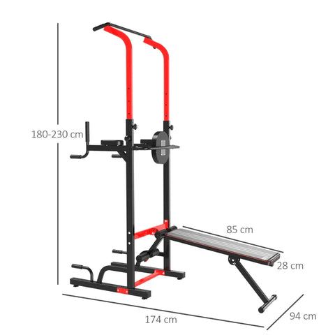 Rootz Power Tower Dip Station – Power Tower Station – Klimmzugstange – Fitnessgeräte – Schwarz/Rot – 94 x 174 x 180–230 cm