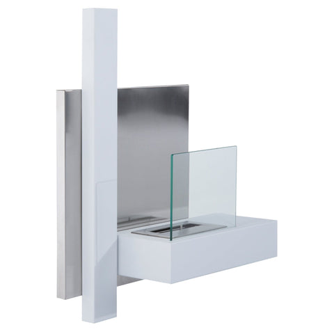 Rootz Ethanol Haard - Bio-ethanol Brander - Wandmontage Haard - Bauhaus Design Haard - Moderne Ethanol Haard - Roestvrij Staal - Wit - 75 x 22 x 63 cm