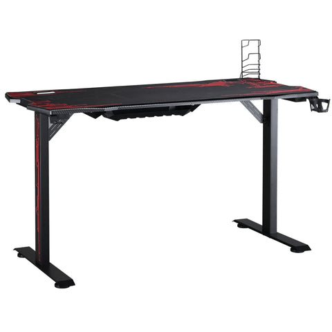 Rootz Gaming Table - Gaming Table Desk With Headphone Hook - Drink Holder - Computer Table With Mouse Pad - Black + Red - 140 x 70 x 77 cm