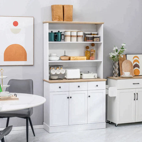 Rootz Kitchen Cabinet - 3 Drawers - Worktop In Wood Look - Large Compartment - White - 101 x 39 x 180.5 cm