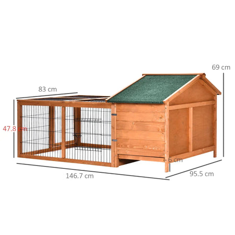 Rootz Small Animal Hutch - Wooden Rabbit Hutch - Rabbit Cage - Pet House - Openable Run & Roof Slide-out Tray - 58" x 37" x 27"