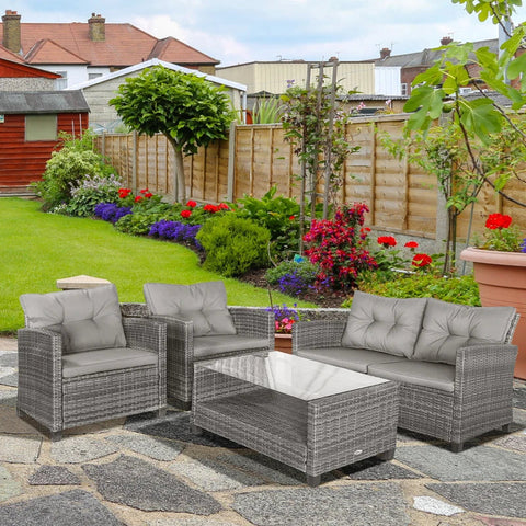 Rootz Sofa Set - Garden Furniture Set - Poly Rattan Seating Set - Double Sofa - Single Armchairs - Grey - 124 x 68 x 76 cm