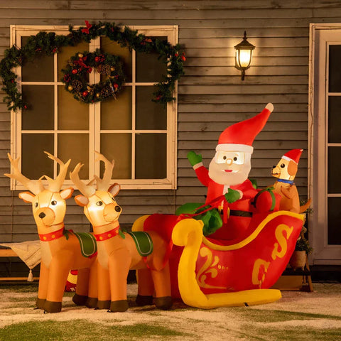 Rootz Selbstaufblasbarer Weihnachtsmann – Weihnachtsdekoration – mit Rentier-LED-Lichtern inkl. Gebläse – Rot + Weiß – 230 x 80 x 150 cm