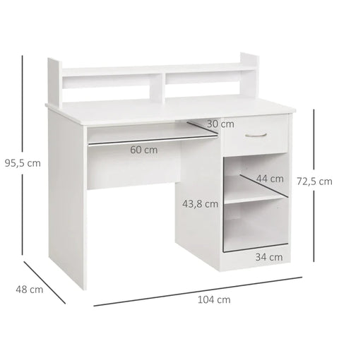 Rootz Computer Table - Desk - Office Table - Gaming Table - PC Table - White - 104 x 48 x 95.5 cm
