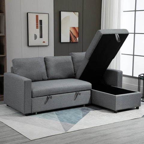 Rootz Corner Sofa - Corner Sofa With Sleeping Function - Sofa Bed - 3-seater Sofa - Polyester - Foam - PP Plastic - Light Grey - 211.5 cm x 146 cm x 85 cm