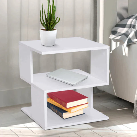 Rootz Side Table - 2-tier Side Table - Bed Table With Modern Design - Coffee Table For Office - Living Room - Dining Room - White - 40 x 40 x 43 cm