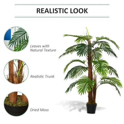 Rootz Artificial Palm Tree - Decorative Plant with 19 Leaves - Nursery Pot - Fake Plastic - Indoor - Outdoor - Greenery - Home - Office - 120 cm