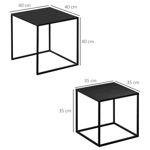 Rootz Side Table - Coffee Table - Nesting Table - Set Of 2 - Modern Design - Steel Frame - Black - 40 x 40 x 40 cm