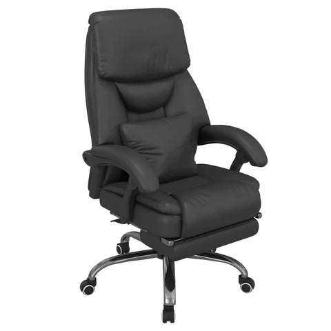 Rootz Massage Office Chair - Office Chair - Massage Function - Faux Leather - Adjustable Backrest - Including Footrest - Height Adjustable - Black - 65L x 73W x 115-123H cm