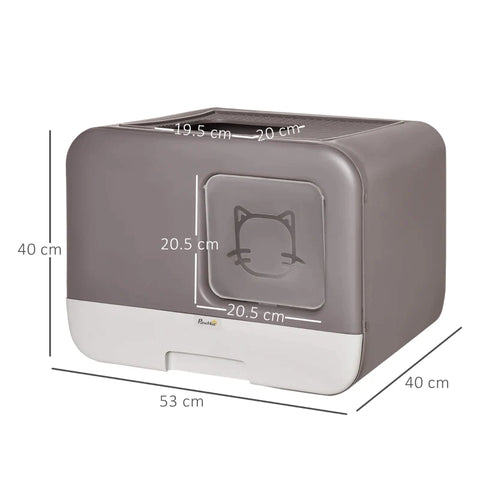 Rootz Cat Litter Box - Cat Litter Scoop - Portable Pet Scoop - With Hood 2 - Plastic - Grey -53 x 40 x 40 cm