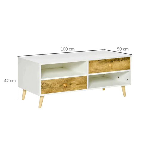 Rootz Salontafel - Nachtkastje - Theetafel - Tafel Met Ladeplanken - Wit/Bruin - 100 x 50 x 42 cm