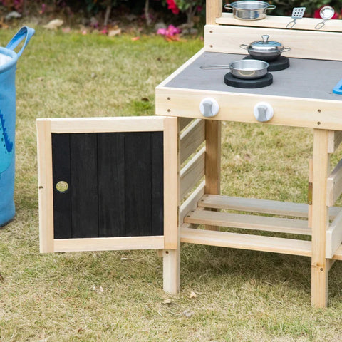 Rootz Mud Kitchen - Outdoor Sand Play Set - Made Of Wood - Garden Kitchen - Play Table Sand With Plant Pots - Stainless Steel - Toy Kitchen - Multicolored - 81.5 x 46 x 102.5 cm