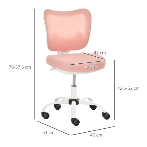 Rootz Office Chair - Swivel Chair Without Armrests - Height Adjustable Foam - ABS Metal - White/Pink - 46 x 51 x 78-87.5 cm