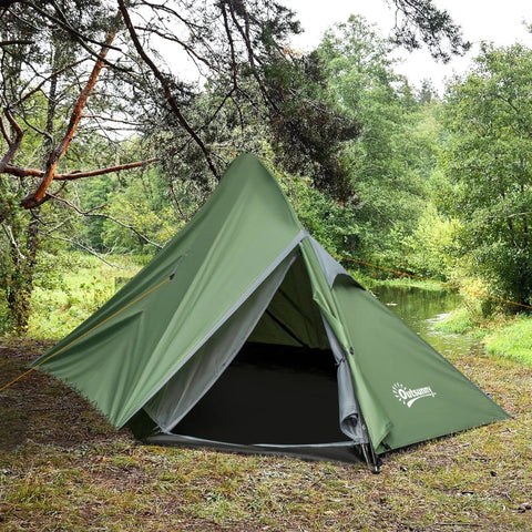 Rootz Campingzelt – Zelt für 2 Personen – Zelt mit Heringen – wetterfestes Zelt – Fiberglas – Polyester – Dunkelgrün – 345 x 150 x 112 cm