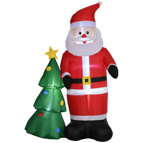 Rootz Inflatable Christmas Decoration - Christmas Decoration Santa Claus - Santa Claus - With Christmas Tree - Polyester - Red - 145 x 78 x 210 cm