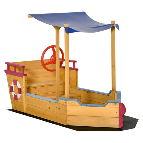 Rootz Sandkasten – Schiffsdesign-Schlammkasten – Segelschiff aus Holz mit Bank – Fahnenmast – Piratenschiff für Kinder – Sandkasten für den Garten – Outdoor-Sandkasten – Orange – 160 x 70 x 103 cm