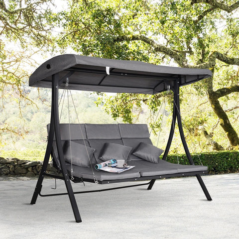 Rootz Garden Swing - hammock swing - Swing Bench - 3 Seater - Adjustable Canopy - Grey - 200 x 115 x 168 cm