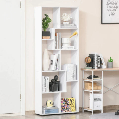Rootz Bookshelf - Bookcase - 8 Shelves - White - 70 Cm X 24 Cm X 178 Cm