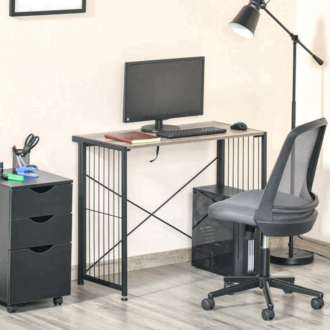 Rootz Desk - Computer Table - Office Table - Laptop Table - Folding Metal Frame Writing Desk - Industrial Design - Rustic Brown/Black - 90 x 45 x 74 cm