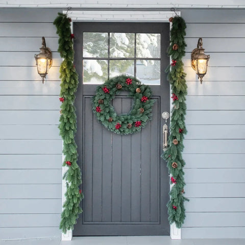 Rootz Christmas Garland - Advent Wreaths - Christmas Decoration - Pine Cones - Red Berries - Green - 190 cm x 12 cm x 8 cm