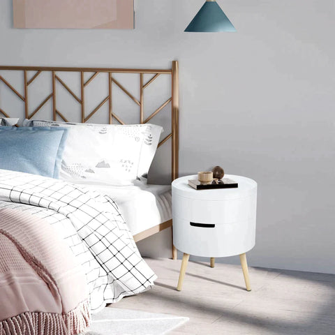 Rootz Side Table - Bedside Table - Sofa Table - 2 Storage Spaces - Coffee Table - Living Room - Wood - White