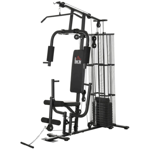 Rootz Gym Power Station - Fitnessstation - Multigym Fitnesscentrum - Fitnessapparatuur - Inclusief gewichten - Lat Pulldown - Leg Curl - Metaal - PU Kunstleer - Zwart - 150 x 110 x 210 cm