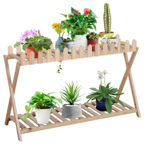 Rootz Plant Stands - Flower Stand Set - Wooden Plant Stand - Flower Stool - Flower Pot Holder - Plant Stool - Fir Wood - Natural - 108 cm x 37 cm x 65 cm