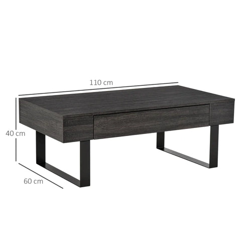 Rootz Offee Table - Bijzettafel - Sofatafel - TV-tafel - Woonkamertafel - Tafel - Met Lade - Planken - Spaanplaat + Metaal - Donkergrijs - 110x60x40 cm