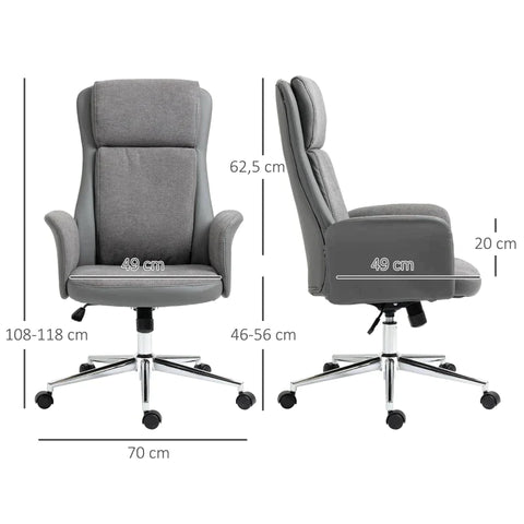 Rootz Office Chair - Desk Chair - Steel+ Faux Leather - Grey - 65 x 72 x 118cm