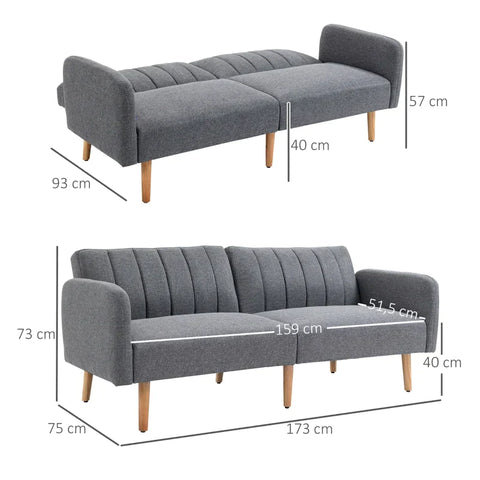Rootz Sofa Bed - 2-seater Fabric Sofa Bed - Sofa With Sleeping Function - Polyester - Rubber - Wood Grey - 173 x 75 x 73 cm