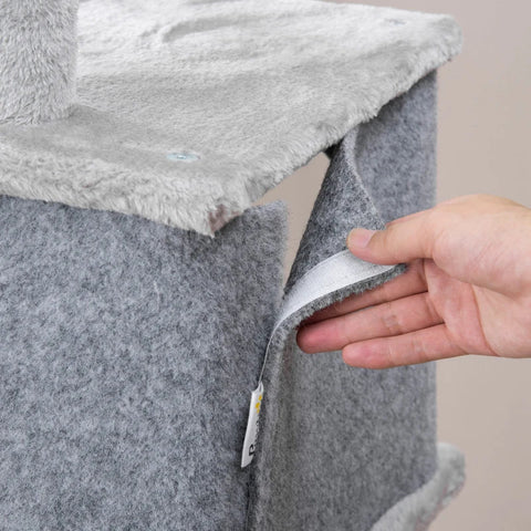 Rootz Scratching Post - Two Houses - Two Platforms - Play Ball - Lounger Basket - Anti-tip - Sisal - Grey - 60 x 40 x 142cm