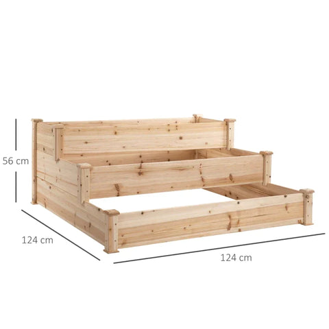 Rootz Verhoogd bed - 3-laags houten tuinbed - plantenbed - kruidenbed - bloemenladder voor balkon en tuin - naturel - dennenhout - 124 x 124 x 56 cm