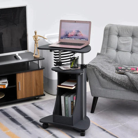 Rootz Laptop Table - Laptop Stand - Notebook Table - Computer Tablet - Castors And Shelf - Black - 54 x 40 x 80-115 cm