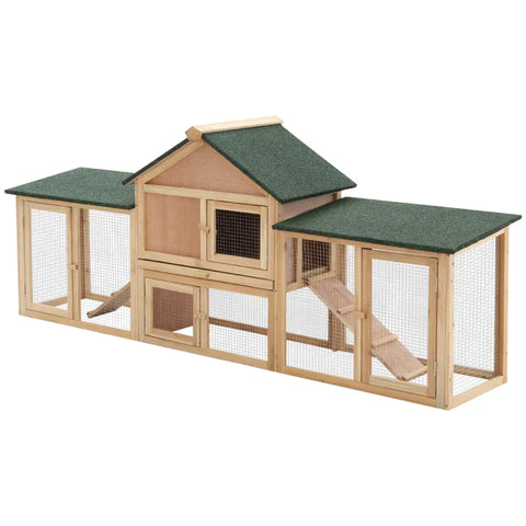 Rootz Deluxe Kaninchenstall – Meerschweinchenstall aus Holz – Zweistöckiges Hasenhaus mit Leiter – Kaninchengehege – ausziehbares Tablett – 210 x 45,5 x 84,5 cm