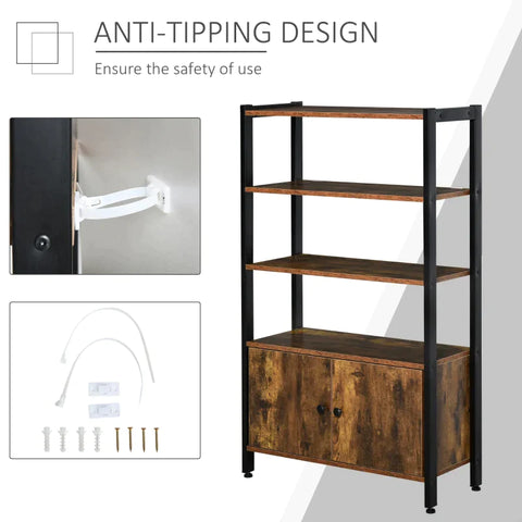 Rootz Bookcase - Cabinet - Office Shelf - Rustic Brown - 70L x 30D x 120Hcm