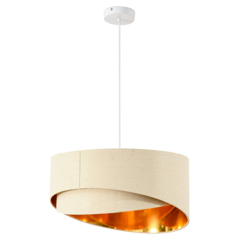 Rootz Modern Chandelier - Pendant Light - Adjustable Chain and Bevel Nested Lampshade - Home - Office - Beige/Gold