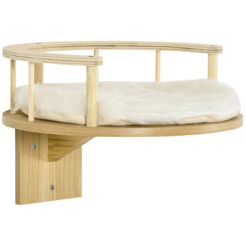 Rootz Wall Lounger - Cat Bed - With Protective Border - Lounger Cushion - For Wall Mounting - Oak + Cream White - 34 x 34 x 10.5 cm