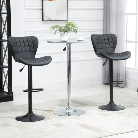 Rootz Set Of 2 Bar Stools - Retro Design - Home Bars - Kitchens - Faux Leather - Metal - Black - 47 cm x 56 cm x 89-109 cm